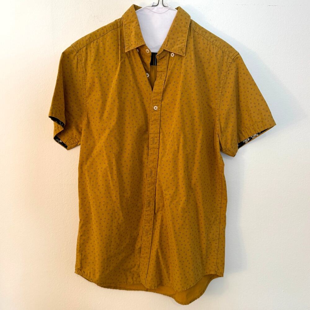 Denim & Flower Ricky Singh Mens Small Mustard Geo Print Button Up Shirt S